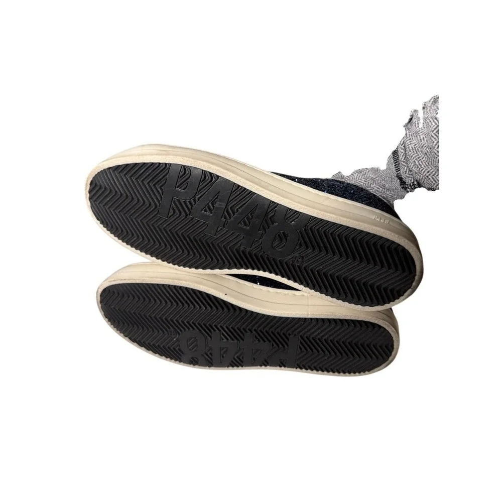 P448 John Navy Blue Glitter Low‎ Top Sneakers Womens Size 37 Made In Italy